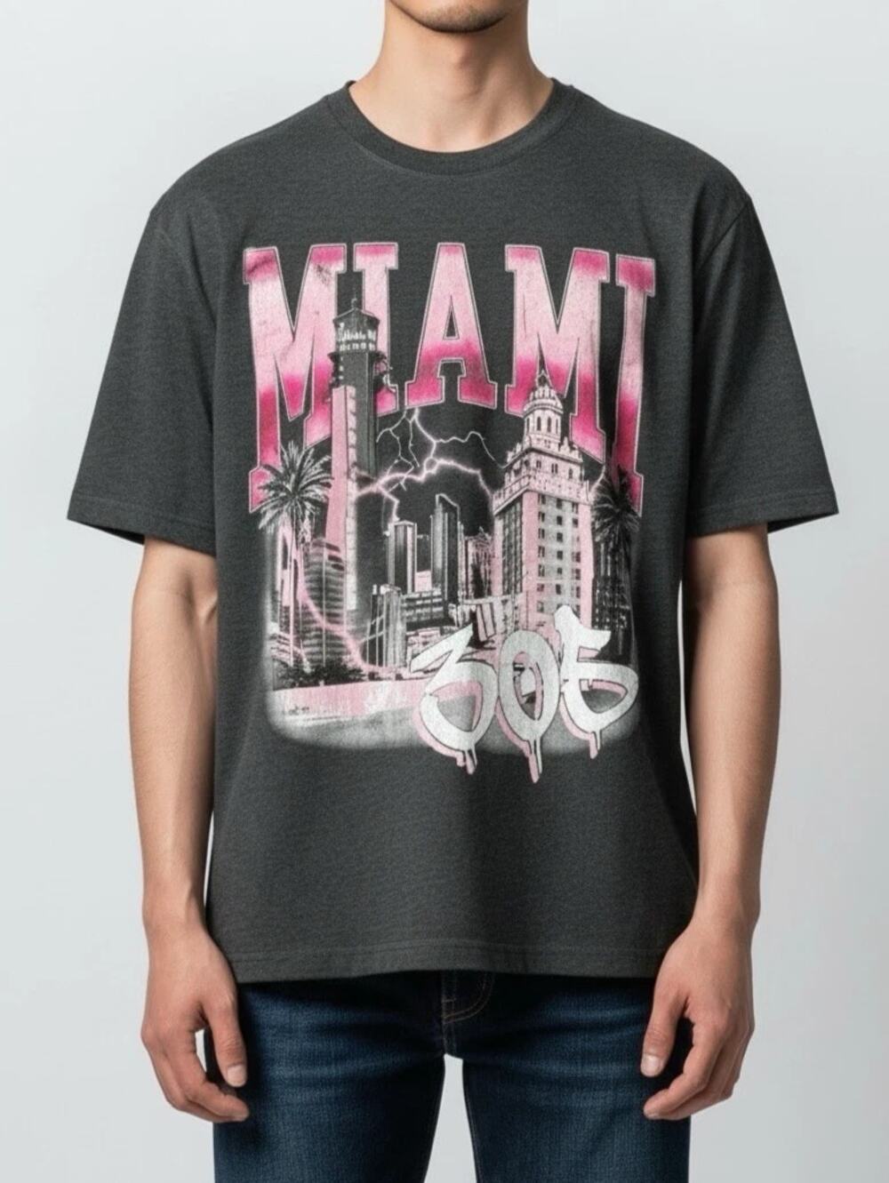 NWT Where I'm From Black Pink Skyline Miami Graphic T-Shirt Men's Size Medium